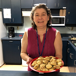 PRIME recreation staffer Shery McManus is helping in other areas of the health centre during COVID-19, and bringing cookies!